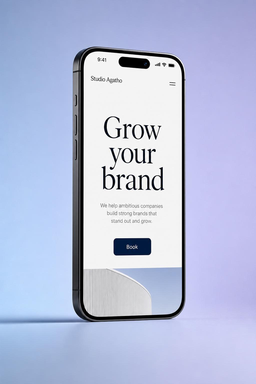 Modern mobile website design shown on an iPhone