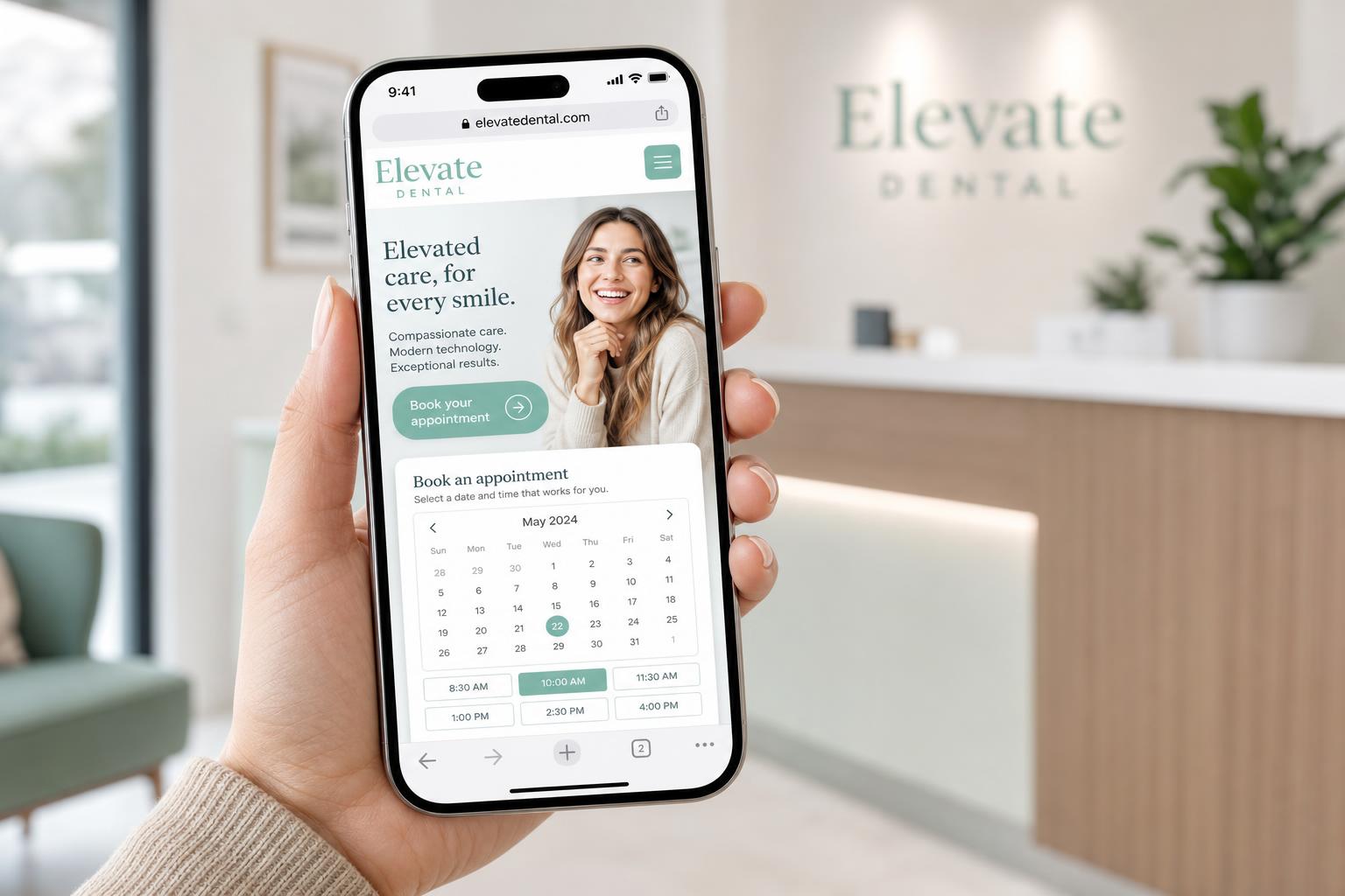 Elevate Dental booking site on iPhone