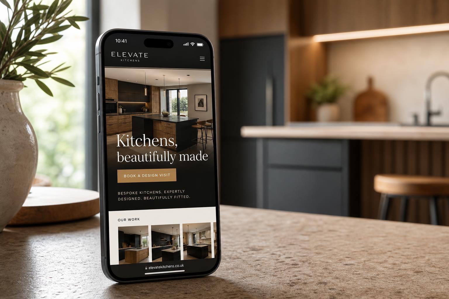 Elevate Kitchens website on iPhone
