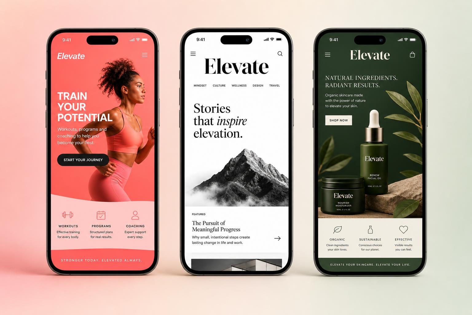 Elevate mobile websites on three iPhones