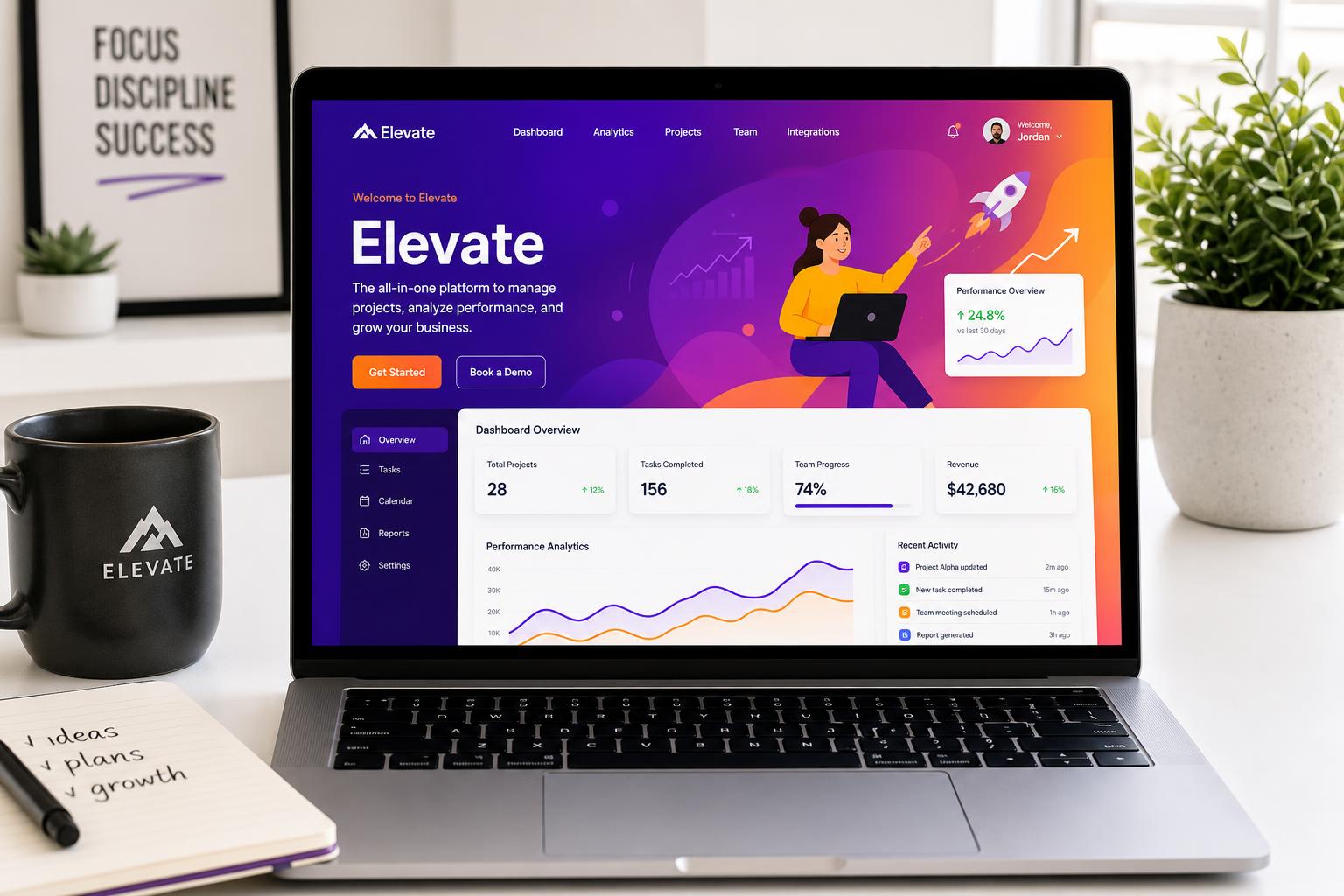 Elevate SaaS dashboard on a laptop